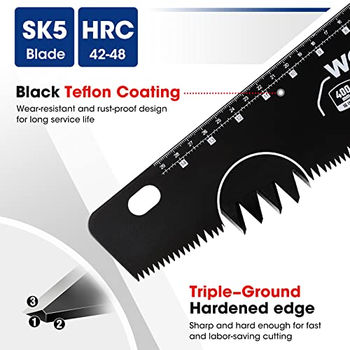 WORKPRO Hand Saw, 16-Inch Universal Handsaw with Non-Slip Comfortable Handle, Anti-rust Wood Saw With Chip Removal Design, Heavy-Duty Hand Saw for WORKPRO