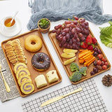 2 PCS Solid Acacia Wood Serving Trays Rectangular Wooden Serving Platters Natural Wooden Boards for Bar Coffee Party 13 * 9 inch Charmlife