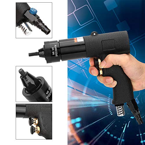 Rivet Gun, M6/M8 Pneumatic Riveter Nut Gun Riveting Tool Nut Chuck Kit Industrial Grade 1/4 Air Rivet Gun Positive and Negative Turn Self-Locking Yanmis