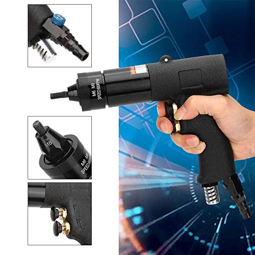 Rivet Gun, M6/M8 Pneumatic Riveter Nut Gun Riveting Tool Nut Chuck Kit Industrial Grade 1/4 Air Rivet Gun Positive and Negative Turn Self-Locking - WoodArtSupply