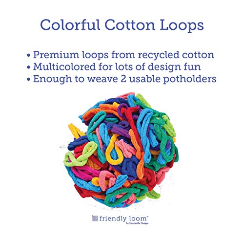 Friendly Loom 10" PRO Size Black Potholder Metal Loom Kit with Bright Rainbow Color Cotton Loops to Make 2 Potholders, Weaving Crafts for Kids & Harrisville Designs