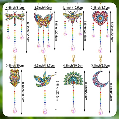 Lenwen 8 Pcs Diamond Painting Suncatcher Wind Chime Double Sided Crystal Gem Painting Hanging Ornament 5D Crystal Butterfly Heart Hummingbird Diamond - WoodArtSupply