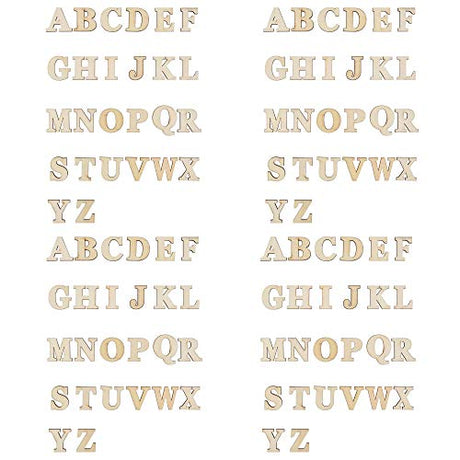 CM 104 PCS Wooden Alphabet Letters Unfinished Wood Sticker for DIY Craft, 26 Letters from A to Z, 4 Sets CM