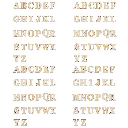 CM 104 PCS Wooden Alphabet Letters Unfinished Wood Sticker for DIY Craft, 26 Letters from A to Z, 4 Sets