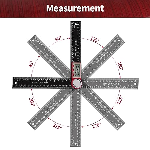 Digital Angle Finder, Angle Protractor Ruler with 200mm/ 7 inch, Carbon Fiber Plastic Woodworking Tools Goniometer Carpenter Protractor with LCD DITRON