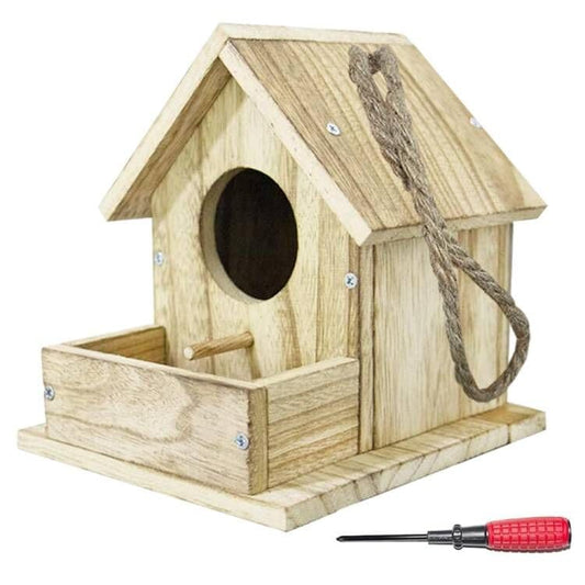 DIY Outdoor Wooden Bird Feeding Build House,Wooden Bird House Kit for Outside Hanging,4.6 Inches Bird Nest, Nesting Box for Backyard Courtyard Patio