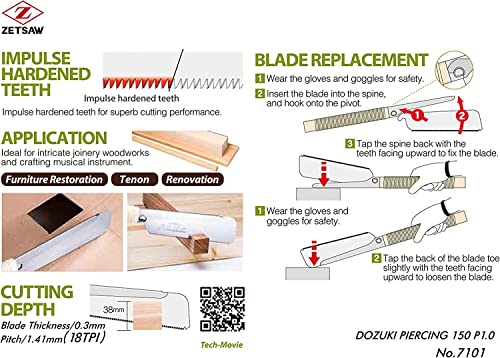Z-saw DOZUKI PIERCING Japanese Pull Saw 150mm, Dovetail, Tenon, for Woodworking 7101 Z-saw