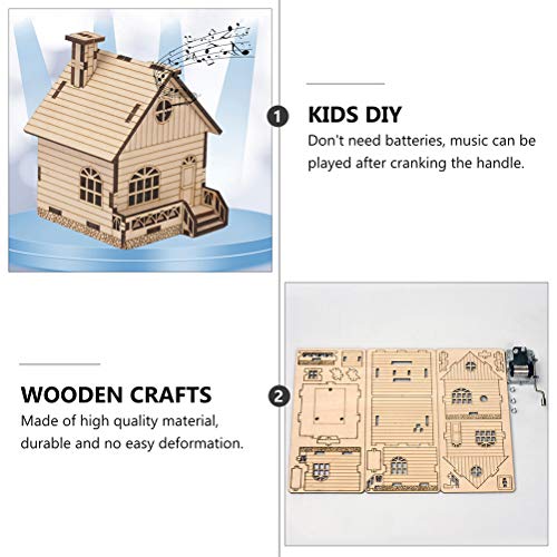 PartyKindom 1 Set DIY Music Box Wood House Figurines Christmas Village Scene Kids DIY Materials Unfinished Wood Xmas House Wooden Toys Educational PartyKindom