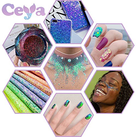 Ceya Chameleon Chunky Glitter, 3.5oz/ 100g Flamingo Opal Color Shift Craft Glitter Powder Color Changing Iridescent Flake Sequin for Epoxy Resin, ceya