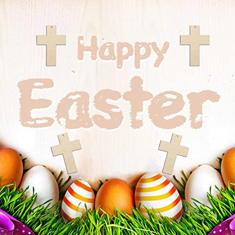 30pcs Mini Cross Wood DIY Crafts Cutouts 2" Wooden Cross Shaped Hanging Ornaments with Jute Twines Gift Tags for Easter Halloween Holiday Party Creaides