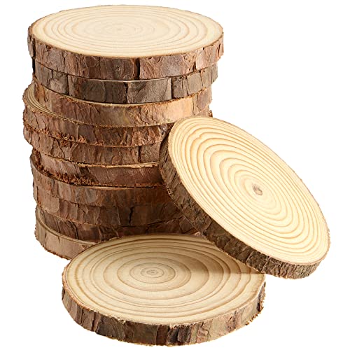 JEUIHAU 12 PCS 5.1-5.5 Inches Natural Unfinished Wood Slices, Round Wooden Tree Bark Discs, Wooden Circles for DIY Crafts, Christmas, Rustic Wedding - WoodArtSupply