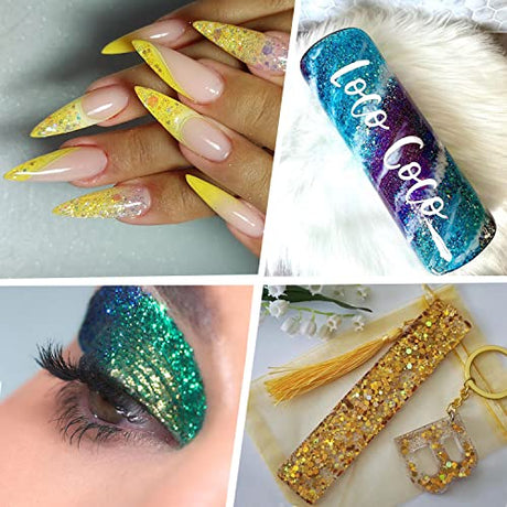 Holographic Chunky Glitter, Set of 36 Colors Craft Glitter Sparkle Sequins, Cosmetic Glitter Flake for Epoxy Resin, Body, Face, Eye, Nail Arts, Slime LICOOL GLITTER