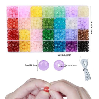 BTYYIHEX 700PCS Glass Beads for Jewelry Making,28 Colors 8mm Crystal Gemstone Beads Bracelet Making Kit for DIY Craft, Ideal for Bracelets Jewelry - WoodArtSupply