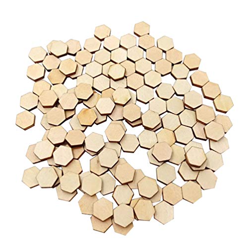 GANAZONO Unfinished Wood Pieces 100PCS Hexagon Blank Unfinished Wood Slices Unpainted Wood Hexagon Cutout for DIY Crafts Home Decoration Wedding GANAZONO