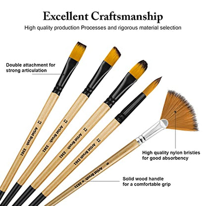 Bougimal 32 Pieces Paint Brush Set, Artist Series, Nylon Bristles with Round, Filbert, Flat, Fan, Angle, Fine Detail Brush, Suitable for Artists and - WoodArtSupply