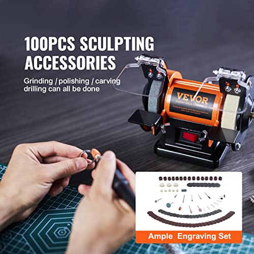 VEVOR Bench Buffer Polisher, Bench Buffer Grinder Polishing & Buffing Machine for Metal/Jewelry/Wood/Jade/Plastic/Silver DIY, with Wool/Abrasive VEVOR