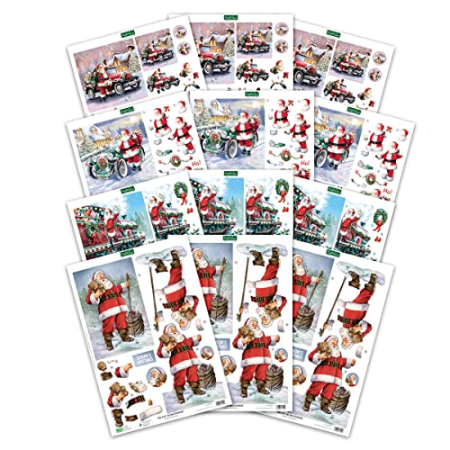 Katy Sue Santa Claus-Themed Paper Tole 3D Die Cut Decoupage Selection Pack. Contains 12 Die-Cut Sheets in Letter Size (4 Designs, 3 Copies of Each) - - WoodArtSupply