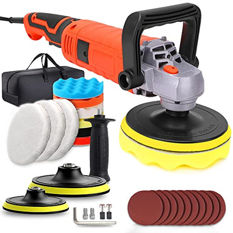 Buffer Polisher, Powerful Buffer Waxer, 7-Speed Rotary Polisher with 6" and 7" Backing Plate, 1580W Rotary Polisher for Car Polishing, Waxing, Glaze, EZISOE