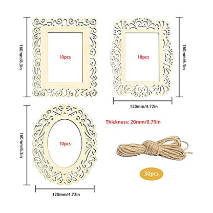 YWNYT 30 Pcs Unfinished Wood Picture Frames, 6.3 * 4.7 Inches DIY Wooden Photo Frame with Jute Rope for Crafts, DIY Painting Project, Display and