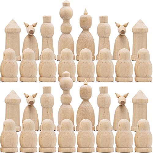 Unfinished Wood Chess Pieces Only Set of 32 pcs - Paint Your Own Chess Set - Blank Chess Sets for DIY- Wooden Peg Dolls Unfinished for Arts and - WoodArtSupply