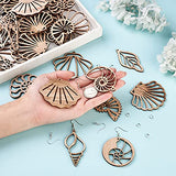 Fashewelry 80pcs Unfinished Clam Shell Wooden Dangle Earring Pendants Filigree Seashell Natural Blank Wood Cutouts with 80pcs Jump Rings, 80Pcs Fish FASHEWELRY