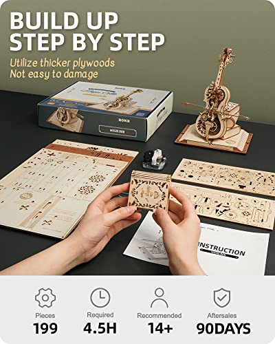 ROKR 3D Wooden Puzzles for Adults,Wooden Music Box Kits-Cello Wood Model Kits for Adults to Build,Stem Projects for Kids Ages 12-16,Birthday Gifts Hobbies for Women Men