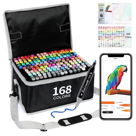 Brled 168 Colors Alcohol Markers with Free App, Alcohol-Based Markers for Artists, Art Markers for Painting, Coloring, Sketching and Drawing, Chisel Brled