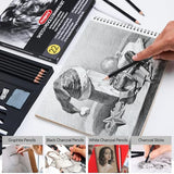 PANDAFLY Drawing Sketching Pencil Set, 22 Piece Pro Art Pencil Kit - Graphite Pencils (12B-2H), Black and White Charcoal Pencils, Charcoal Sticks, PANDAFLY