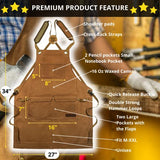 Woodworking Shop Aprons for Men and Women | 16 oz Durable Waxed Canvas Work Apron with Pockets | Cross-Back Straps | Adjustable Tool Apron Up To XXL GIDABRAND
