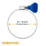 POWERTEC 70127 2-1/2 Inch Key Hose Clamp, Thumb Screw Key Adjustable Stainless Steel Hose Clamps for Dust Collection, Dust Collector and Dryer Vent POWERTEC