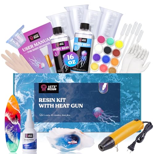 LET'S RESIN 16oz Clear Resin Kit with Heat Gun, Premium Crystal Epoxy Resin with White Pigment Paste,High Gloss & Bubbles Free Resin Hardener Kit for - WoodArtSupply