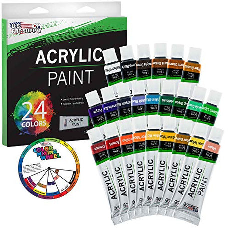 U.S. Art Supply Professional 24 Color Set of Acrylic Paint in 12ml Tubes - Rich Vivid Colors for Artists, Students, Beginners - Canvas Portrait U.S. Art Supply