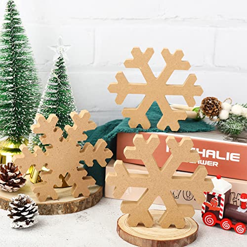 Whaline 10Pcs Christmas Snowflake Wooden Cutouts 2 Design Unfinished Snowflake Table Wooden Signs DIY Tiered Tray Decor for Christmas Winter Home Whaline