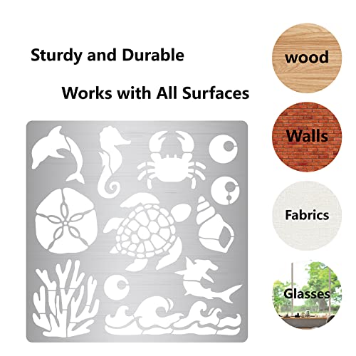 GORGECRAFT 6.3 Inch Ocean Creature Metal Stencil Dolphin Wood Burning Stencil Reusable Sea Animals Journal Stencils Turtle Template Stainless Steel