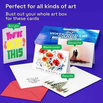ARTISTRO 20 Watercolor Cards and 20 Envelopes 5x7 Inches - Heavyweight –  WoodArtSupply