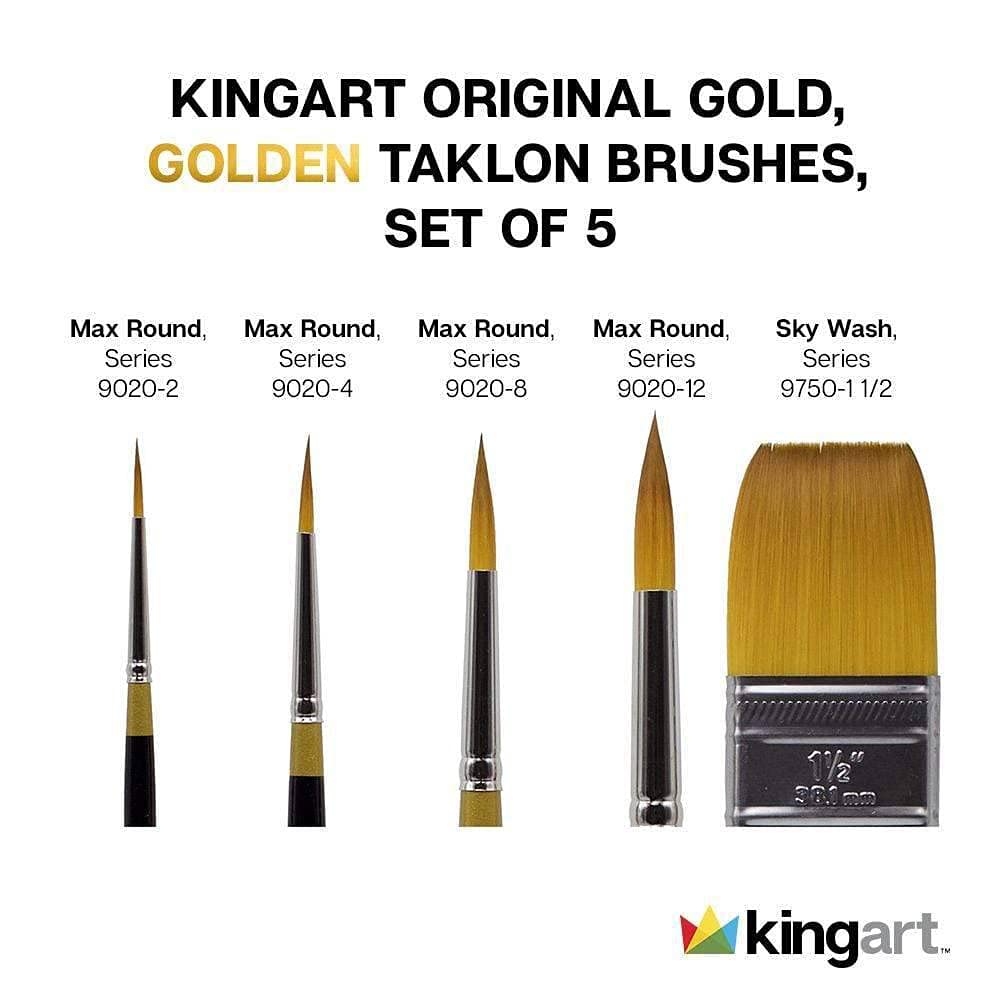 KINGART Original Gold Series Premium Golden Taklon Multimedia Artist Brushes, Painting Tools for Oil, Acrylic, Watercolor and Gouache, Gift Box, KINGART