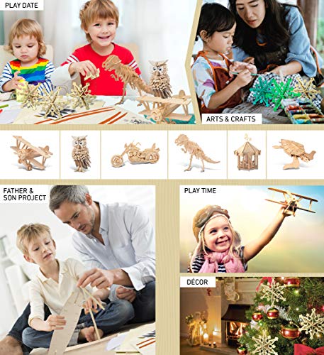 Puzzled 3D Puzzle Snowflake Ornaments Wood Craft Construction Model Kit, Fun & Educational DIY Wooden Toy Assemble Unfinished Crafting Hobby Puzzle - WoodArtSupply