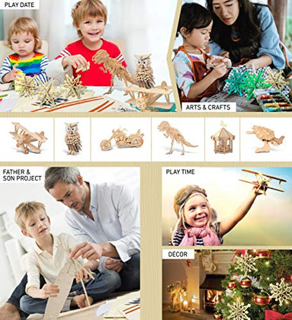 Puzzled 3D Puzzle Snowflake Ornaments Wood Craft Construction Model Kit, Fun & Educational DIY Wooden Toy Assemble Unfinished Crafting Hobby Puzzle - WoodArtSupply