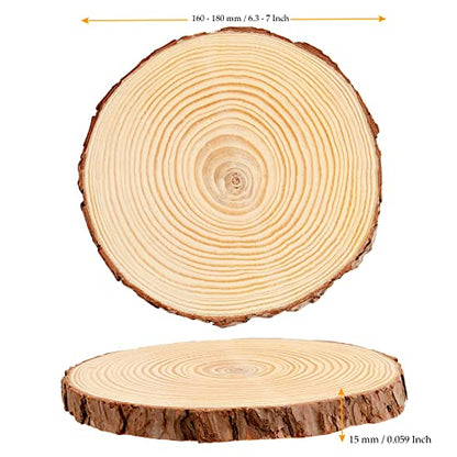 MUKCHAP 10 Pcs 6.3-7 Inch Natural Pine Wood Slices, 0.6 Inch Thick Unfinished Wood Discs for Festival Ornaments, Wedding Decoration, DIY Craft