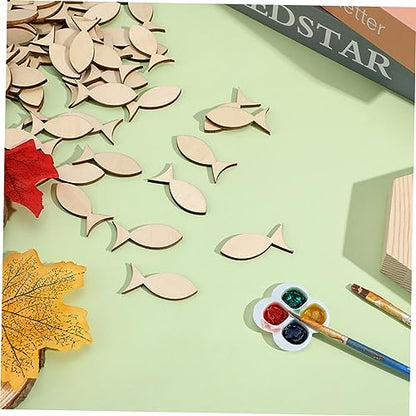 BESTOYARD 100pcs Decor Wooden Slice Unfinished Wooden Chips Adorn Animal Cutout Wood Slices Wood Blank Slices Unfinished Fish Cutouts Wooden Slices