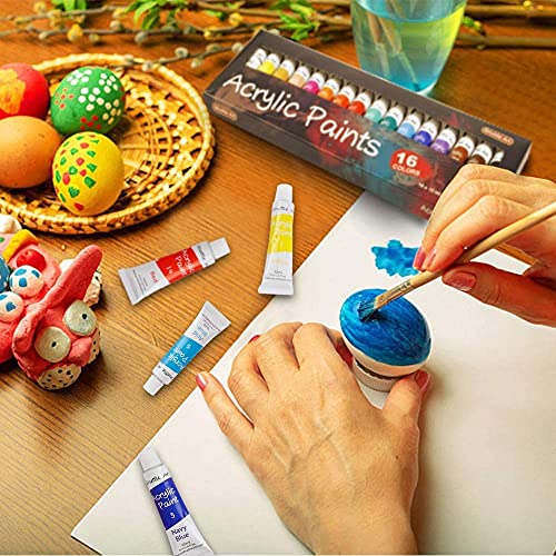 Shuttle Art Acrylic Paint Set, 16 x12ml Tubes Artist Quality Non Toxic Rich Pigments Colors Great for Kids Adults Professional Painting on Canvas
