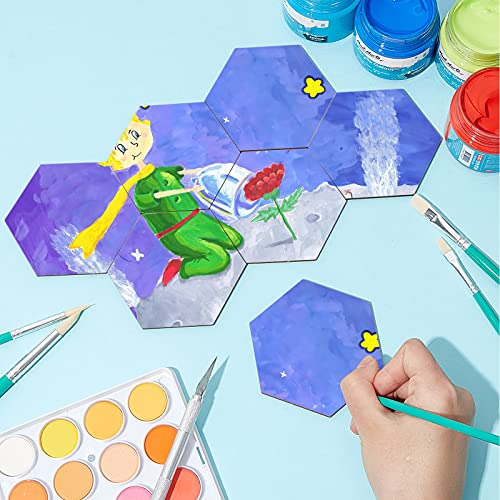 45 Pieces 3.5 x 3 Inch Unfinished Hexagon Wood Pieces Blank Wood Hexagon Shape Slices Wooden Tile Slabs Cutouts for DIY Crafts Painting Staining Jetec