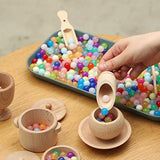 BLUE GINKGO Sensory Bin Tools - Montessori Fine Motor Skills Learning Waldorf Toys for Toddlers and Kids Pretend Play - 9 Piece Kitchen Wooden Set - BLUE GINKGO