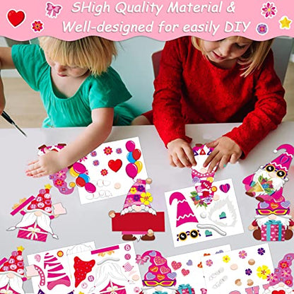 chiazllta 30 Packs Valentine's Day Craft Kits DIY Gnome Art Craft for Preschool Kids, Valentine's Make Your Own Gnome Paper Craft Set for Home Class