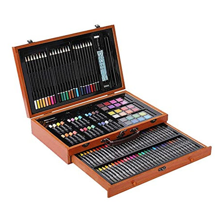 XARONF Art Supplies, 142-Piece Deluxe Wooden Art Set Crafts Kit, Oil Pastels, Colored Pencils, Watercolor Cakes, Creative Gift for Kids, Teens, XARONF