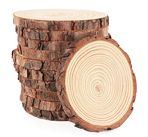 ilauke Wood Slices for Crafts 16Pcs 3.5''-4'' Unfinished Wood Rounds Natural Thicken Slab with Bark for Coasters Centerpieces Wedding Rustic Craft