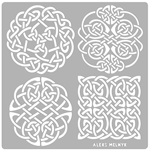 Aleks Melnyk #39 Metal Journal Stencils, Celtic Knot, Round and Dragon, Stainless Steel Irish Stencils Kit 3 PCS, Templates Tool for Wood Burning, - WoodArtSupply