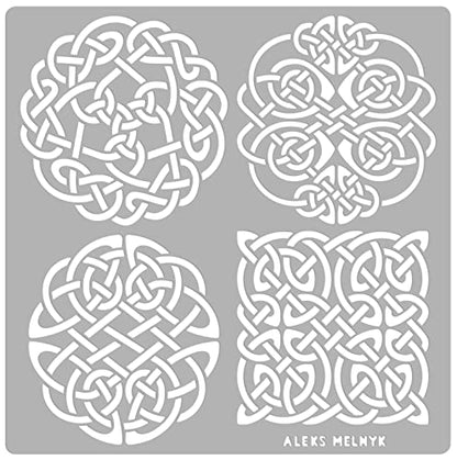 Aleks Melnyk #39 Metal Journal Stencils, Celtic Knot, Round and Dragon, Stainless Steel Irish Stencils Kit 3 PCS, Templates Tool for Wood Burning, - WoodArtSupply