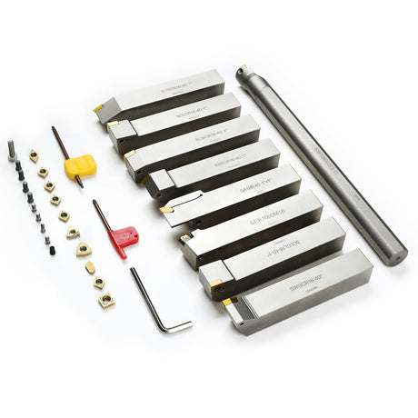 OSCARBIDE 1”Shank Nickel Plated Indexable Carbide Lathe Turning Tool Holder and Boring Bar 9 Pieces/Set,CNC Heavy-Duty indexable Insert Holders for OSCARBIDE