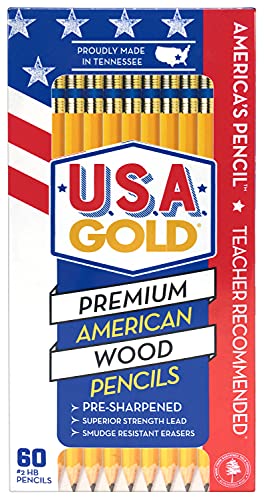 Cra-Z-art U.S.A. Gold Pre-sharpened American Wood Cased #2 HB Yellow Pencils, 60 Pack - WoodArtSupply